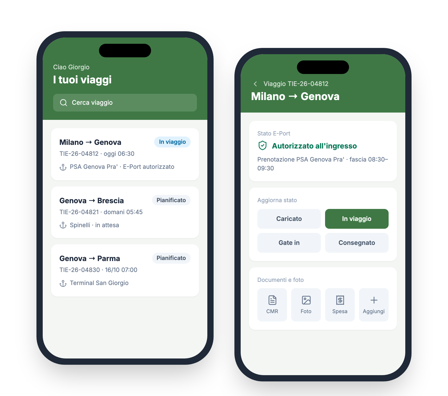 App Truck It Easy per gli autisti: elenco viaggi e dettaglio con stato E-Port